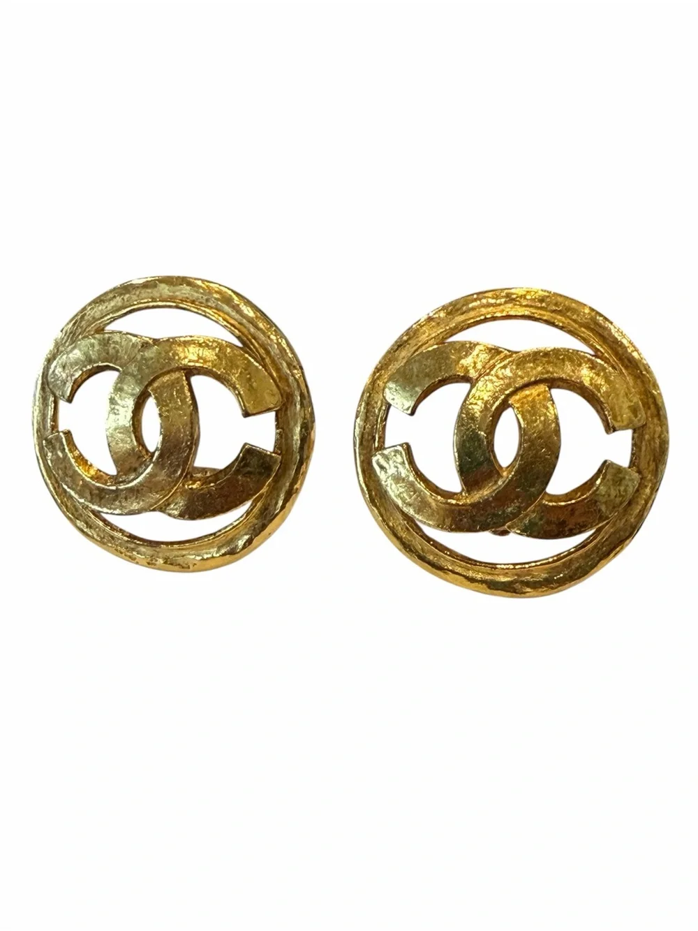 CHANEL Vintage Gold Plated Double C Round Clip-On Logo Earrings